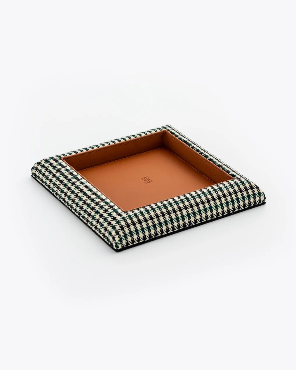 GREEN/WHITE PEPITA WITH COGNAC ALCANTARA TRAY