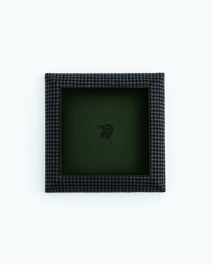 Catch Tray in tonal black houndstooth with Racing Green leather lining