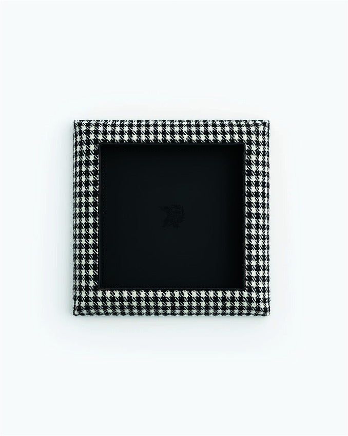 Catch Tray in black and white Pepita with Nero leather lining
