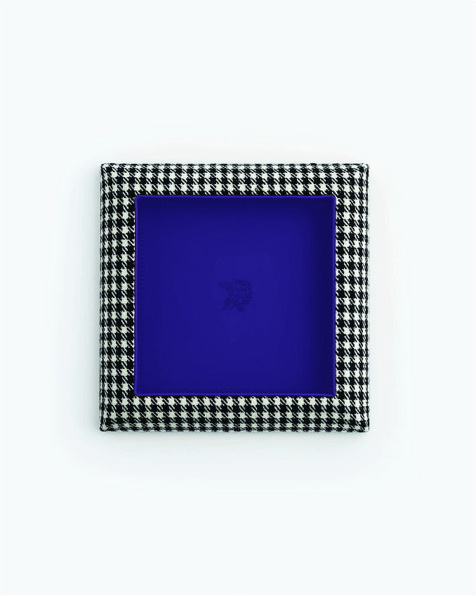 Catch Tray in black and white Pepita with Violet leather lining