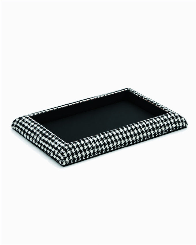Catch Tray XL in black and white Pepita with Nero leather lining, angled view