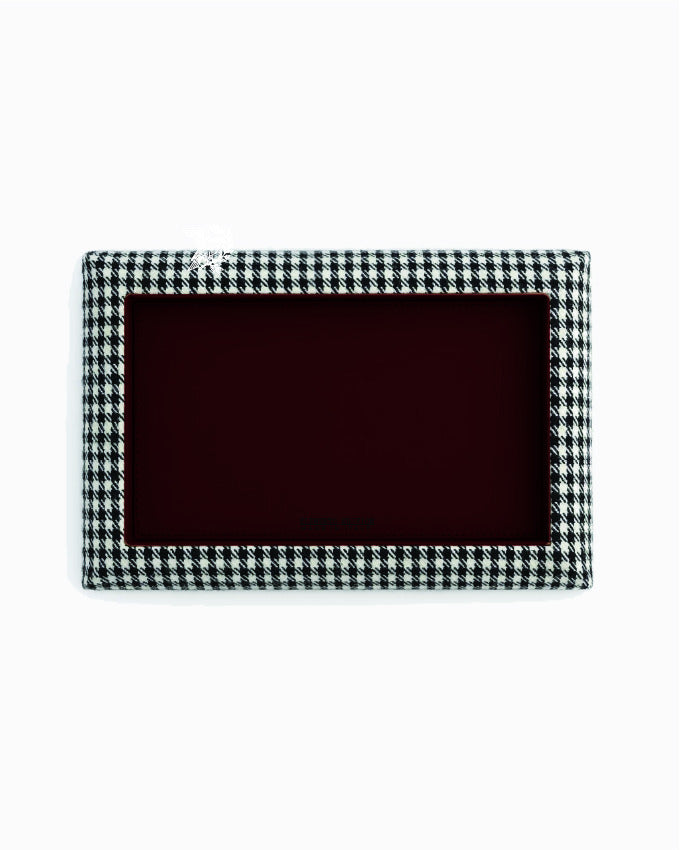 Catch Tray XL in black and white Pepita with Burgundy leather lining