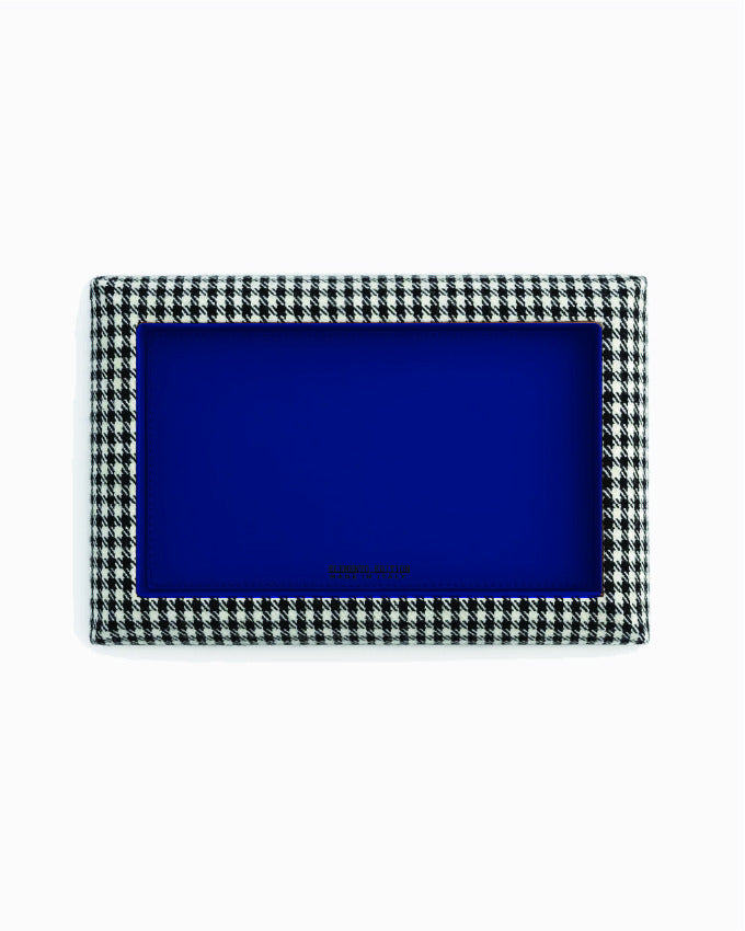 Catch Tray XL in black and white Pepita with Royal Blue leather lining