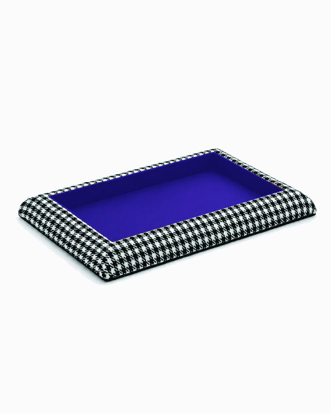 Catch Tray XL in black and white Pepita with Violet leather lining, angled view
