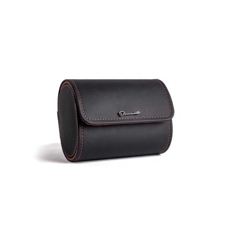 TRAVEL WATCH CASE — NERO NAPPA, 2 WATCHES