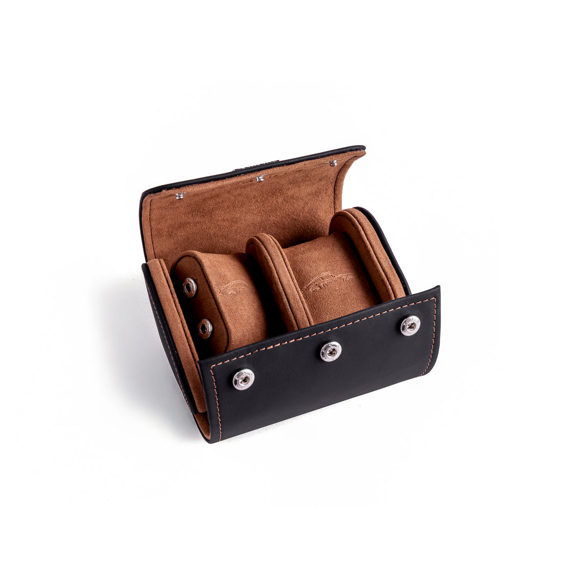 TRAVEL WATCH CASE — NERO NAPPA, 2 WATCHES