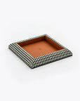GREEN/WHITE PEPITA WITH COGNAC ALCANTARA TRAY