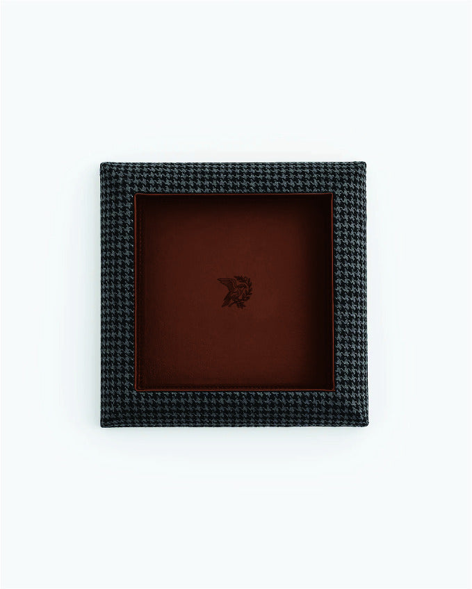 Catch Tray in tonal black houndstooth with Cognac leather lining