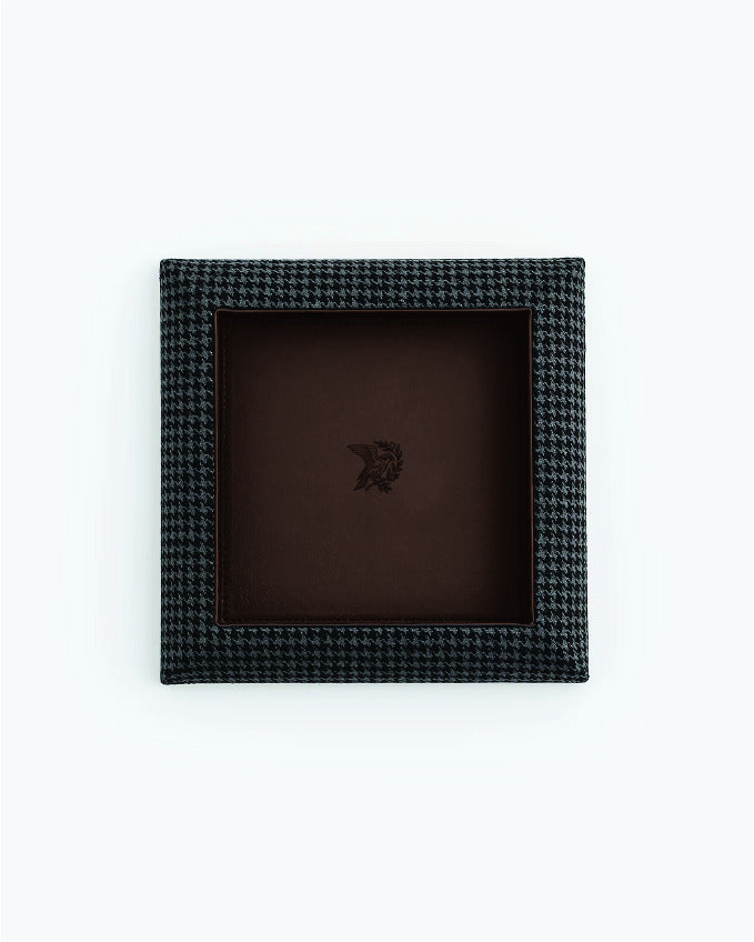 Catch Tray in tonal black houndstooth with Espresso leather lining