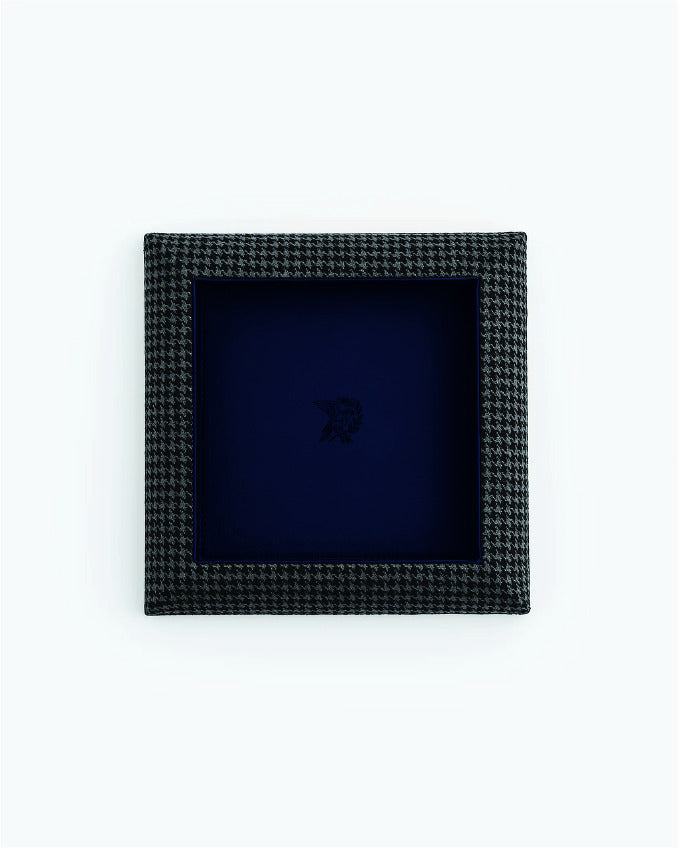 Catch Tray in tonal black houndstooth with Navy leather lining