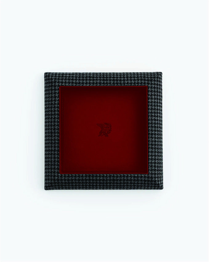 Catch Tray in tonal black houndstooth with Red leather lining