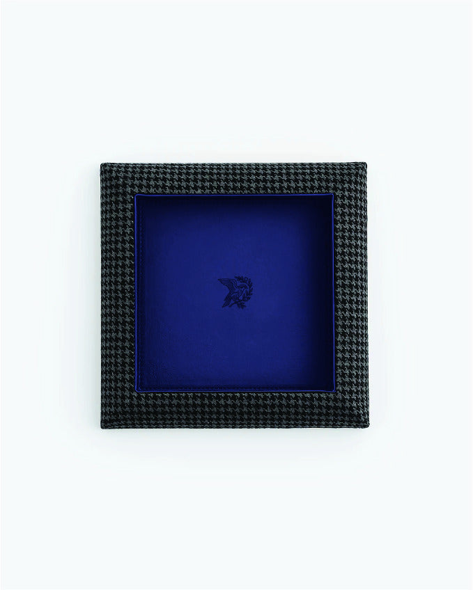 Catch Tray in tonal black houndstooth with Royal Blue leather lining