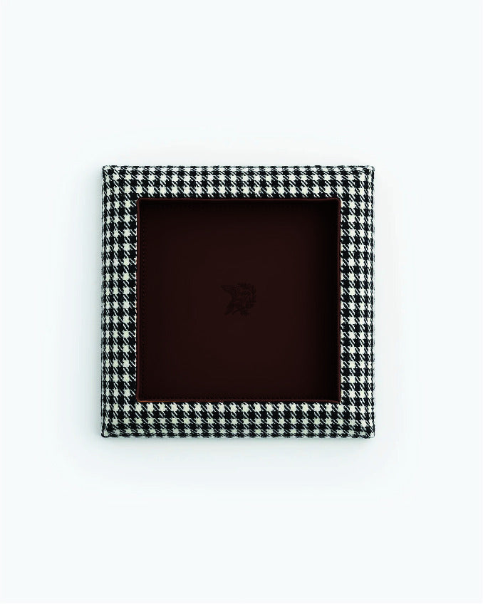 Catch Tray in black and white Pepita with Espresso leather lining