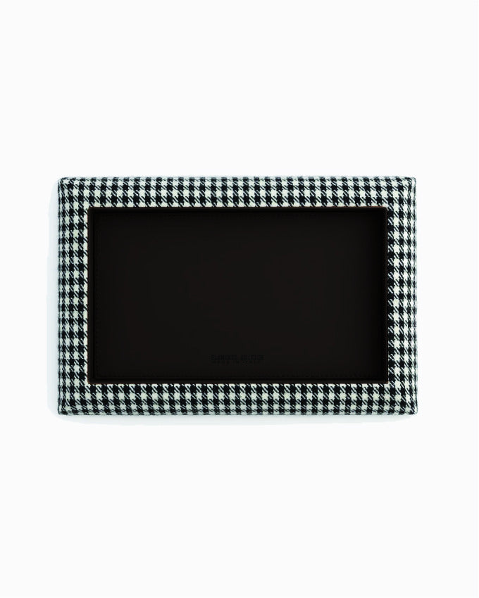 Catch Tray XL in black and white Pepita with Espresso leather lining