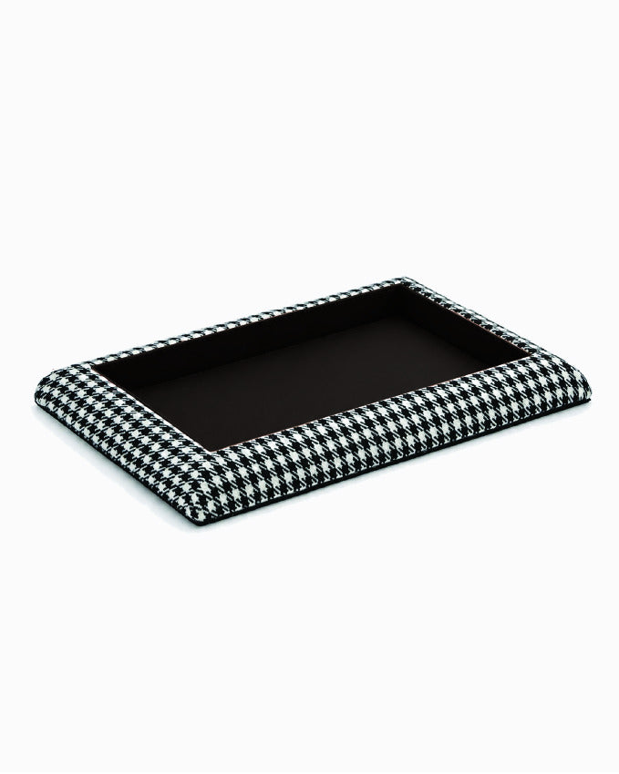 Catch Tray XL in black and white Pepita with Espresso leather lining, angled view