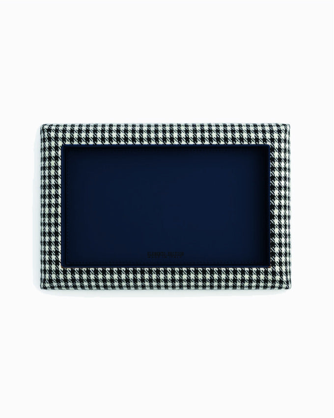 Catch Tray XL in black and white Pepita with Navy leather lining