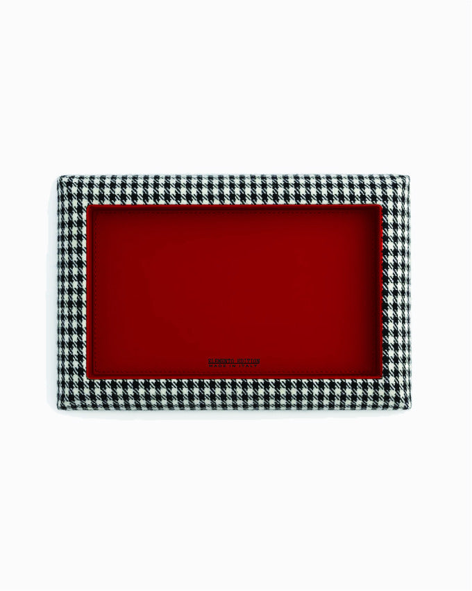 Catch Tray XL in black and white Pepita with Red leather lining
